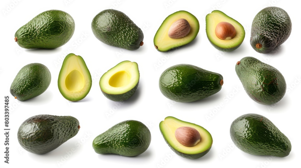 Avocado collection on white background Avocado collection on white background
