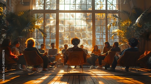 Spontaneous Group Meeting in Serene, Naturally Lit Room Setting