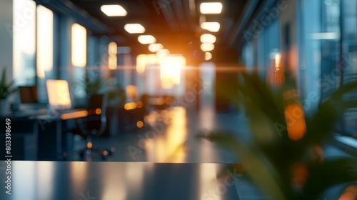 Abstract blurred office interior room. blurry working space with defocused effect. use for background or backdrop in business concept hyper realistic  photo
