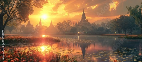 Sunlight Beams Illuminate Sukhothais Historical Park at Dawn A D Rendered Masterpiece photo