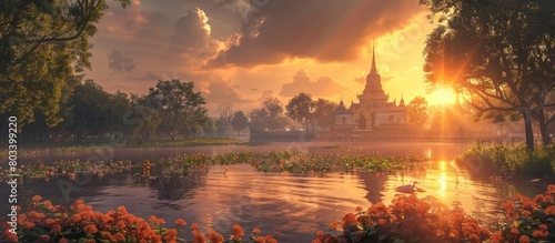 Vibrant D Rendered Sunlight Illuminating Sukhothais Historical Park photo