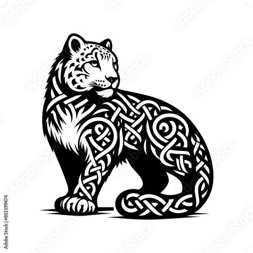  leopard silhouette in animal celtic knot, irish, nordic illustration