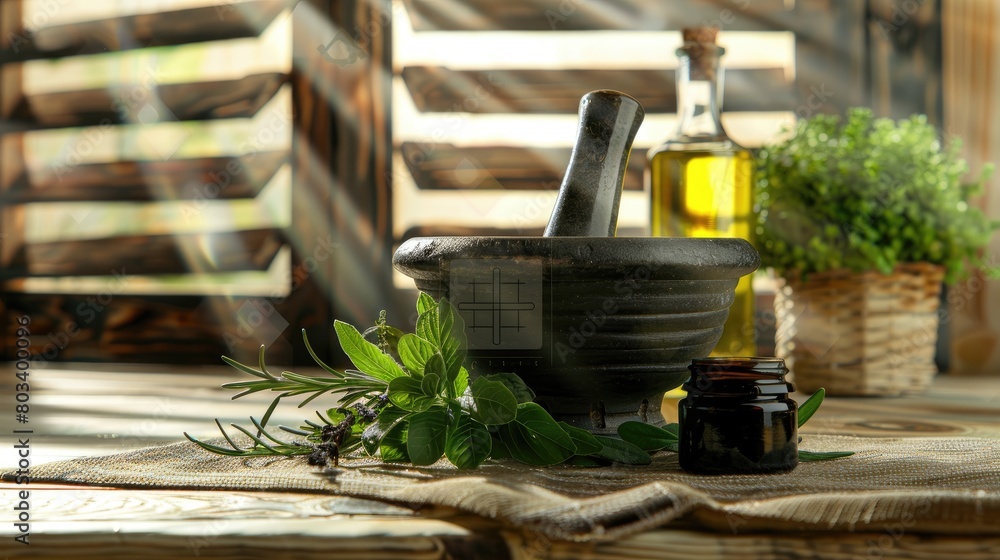 an Ayurvedic mortar and pestle alongside carefully selected herbs like rosary pea, rosemary, neem, and tulsi, ready to be mixed into a nourishing hair oil blend with coconut and argan oils. an Ayurvedic mortar and pestle alongside carefully selected herbs like rosary pea, rosemary, neem, and tulsi, ready to be mixed into a nourishing hair oil blend with coconut and argan oils.