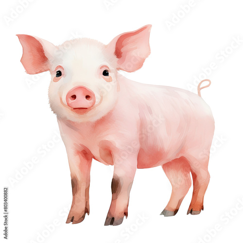 AI-Generated Watercolor cute Pig Clip Art Illustration. Isolated elements on a white background.