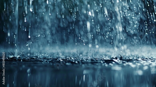 Torrential rain, dense rainfall, closeup, highspeed capture, droplets in sharp focus, ominous sky 