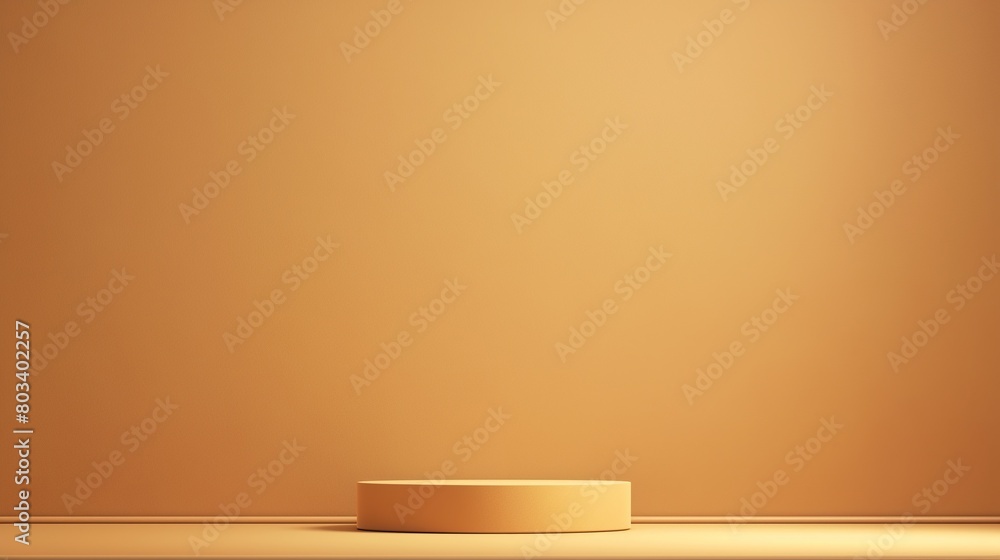Exhibition podium for a variety of goods in light brown and peach colors background Exhibition podium for a variety of goods in light brown and peach colors background