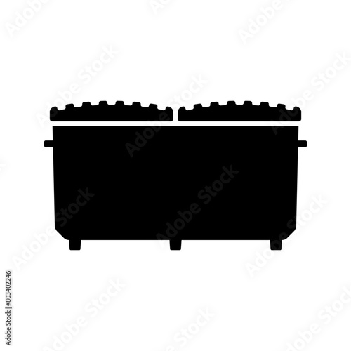 Garbage container icon. Trash can. Black silhouette. Front side view. Vector simple flat graphic illustration. Isolated object on a white background. Isolate.