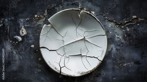Beautiful stylish plate broken into pieces, top view background