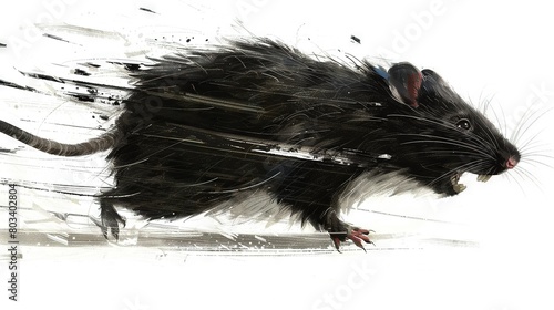   A rat dashing through snow with its hind legs held high © Anna