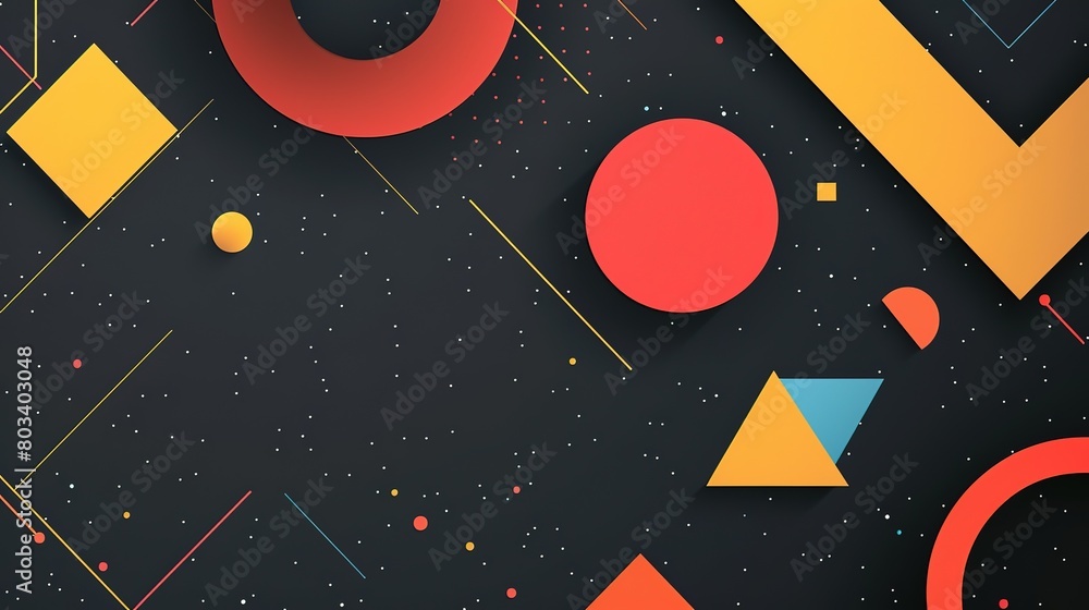 Obraz premium creative black paper with color geometric shape triangle circle dot and line, minimal modern trend design elements abstract background, banner , flyers design, Generative Ai