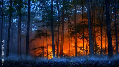 El bosque cobra vida en la noche con la luz de la naturaleza. Concept Nature Illuminated, Nighttime Forest, Glowing Trees, Enchanted Woods, Magical Wilderness photo