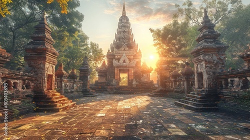 D Rendered Sunlight Illuminating Ancient Chedi Luang Temple in Chiang Mai photo