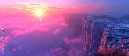 Radiant Sunrise D Rendered Sunlight Illuminating Phu Chi Fas Stunning Cliff and Misty Sunrise