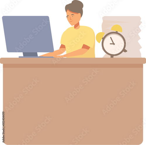 Desk office worker icon cartoon vector. Workaholic element. Paper work