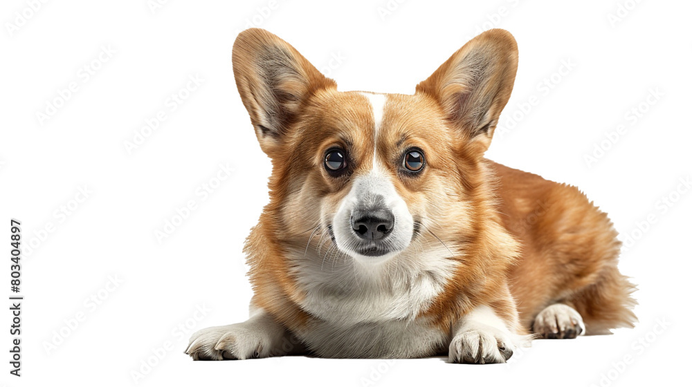 A curious Corgi exploring, isolated on transparent background. 