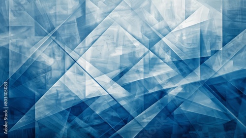 modern abstract blue background design with layers of textured white transparent material in triangle diamond and squares shapes in random geometric pattern hyper realistic 