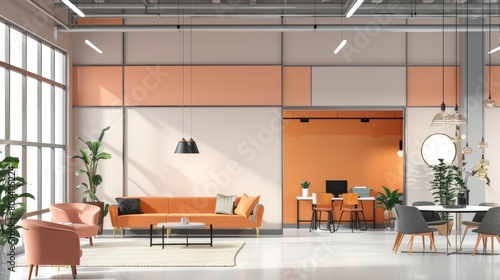 Modern coworking office interior with copy space on wal hyper realistic  photo