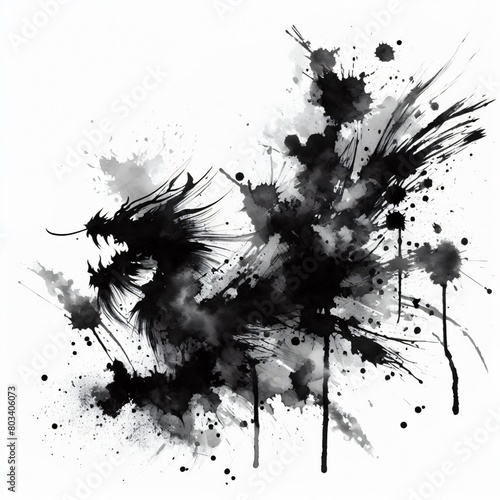 Chinese style dragon image among an explosion of black ink photo