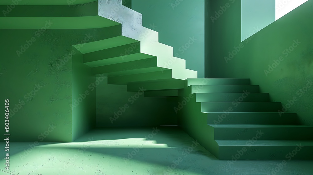 Obraz premium minimal green scene geometric shape staircase