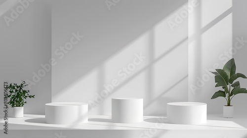 Minimal white pedestal design for product show photo