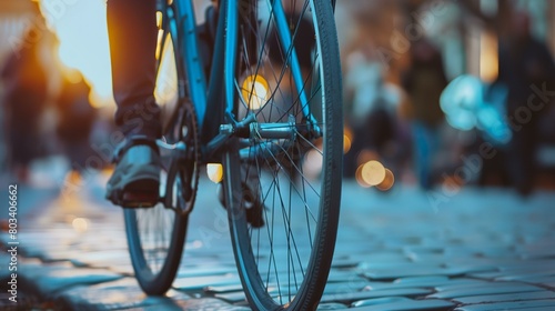 a close up of a bike on a city street at night time