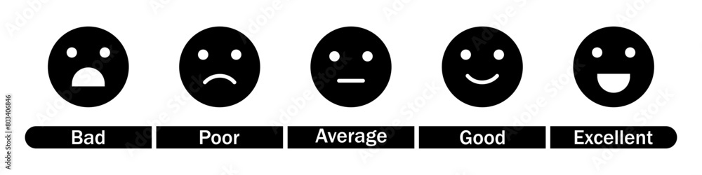 Feedback rating emojis vector icon set in black and white color. Set of ...