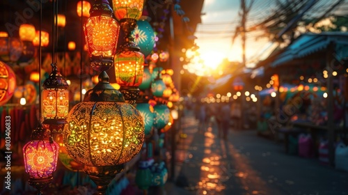 Vibrant Thong Sala Night Market Illuminated by D Rendered Sunlight photo