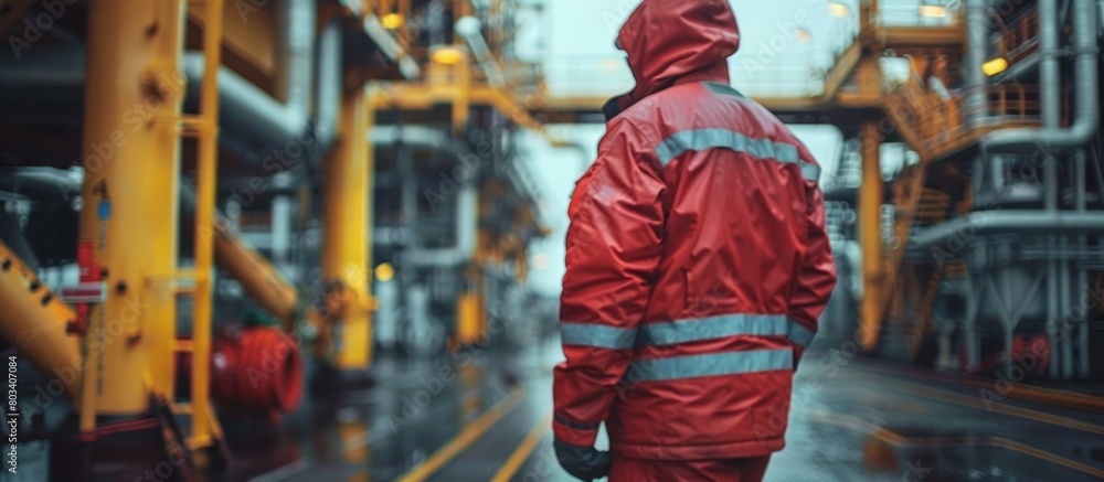 worker walks to an oil and gas at middle sea