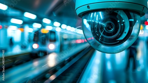 A security camera watches a busy train station ensuring safety and oversight. Concept Surveillance, Security, Train Station, Public Safety, Monitoring