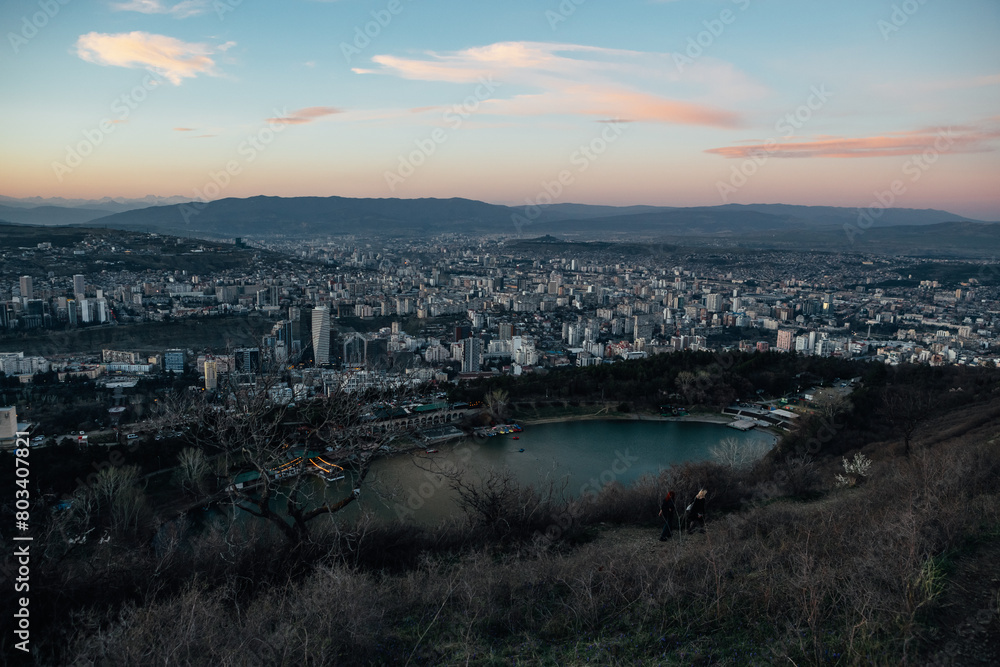 Fototapeta premium sunset over the Turtle lake, Tbilisi