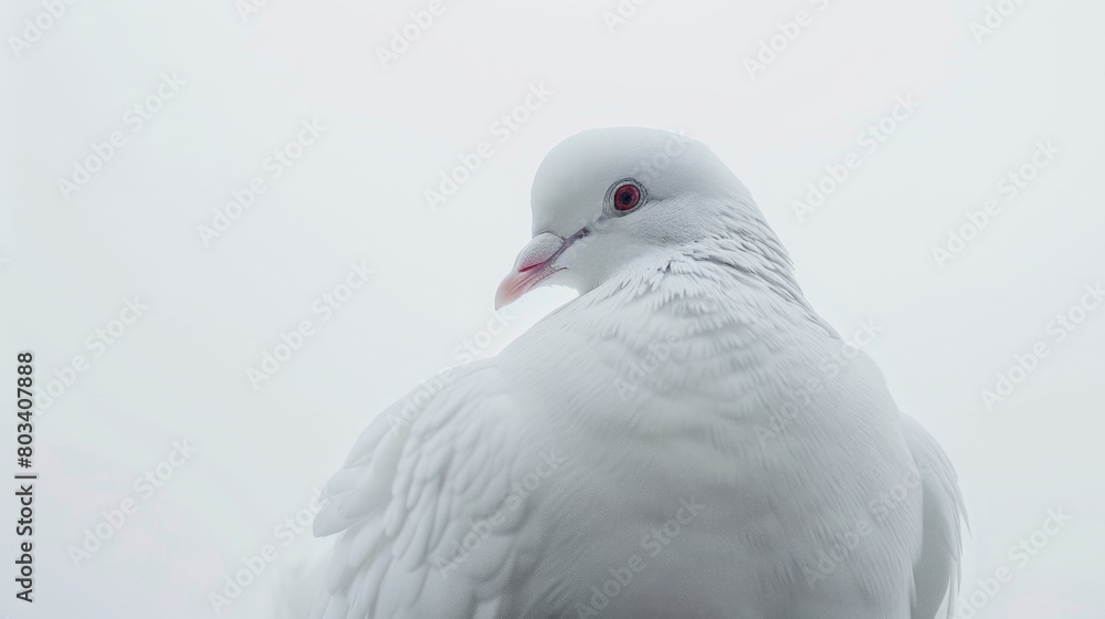 White dove with its wings gracefully outstretched, a clean white background White dove with its wings gracefully outstretched, a clean white background