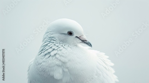 White dove with its wings gracefully outstretched  a clean white background