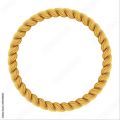 Gold twisted rope circle frame. Round rope border.