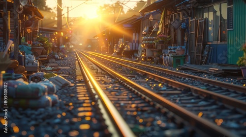 Vibrant D Rendered Sunlight Illuminating Maeklong Railway Market