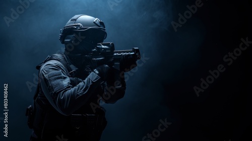 Police special reaction team takes aim with their firearm © AlfaSmart
