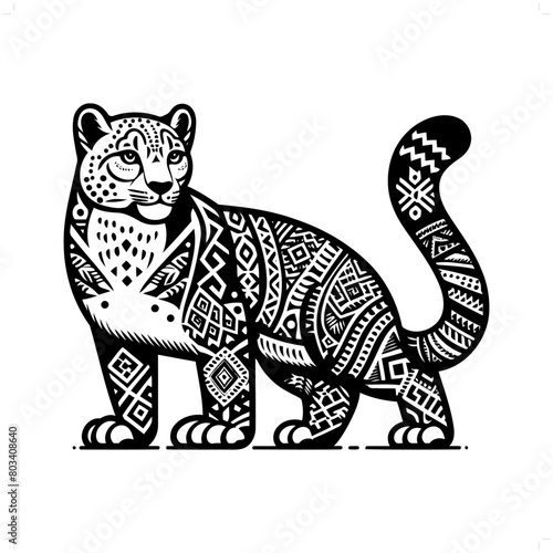 leopard silhouette in animal ethnic, polynesia tribal illustration