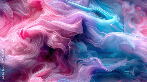   An abstract painting of vibrant blues  pinks  and whites in a blue-pink background  centered with a bold pink hue