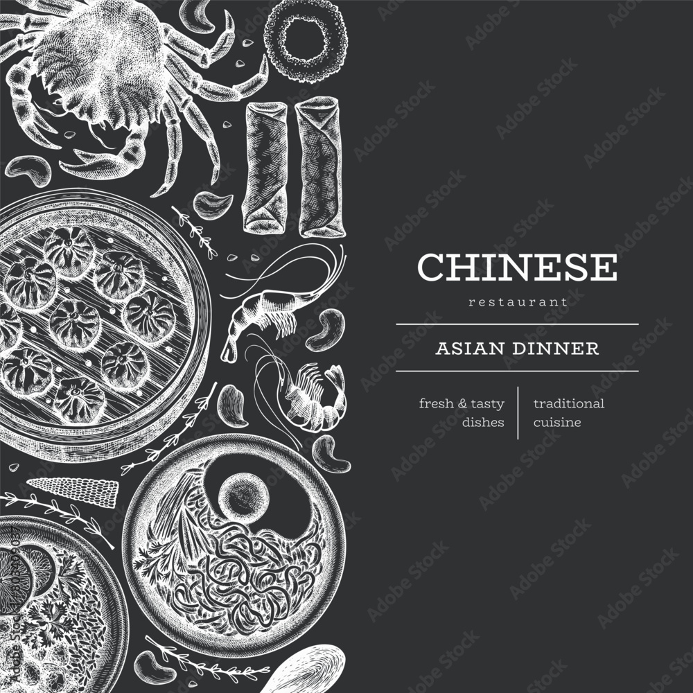 Chinese Cuisine Chalk Board Design Template. Vector Hand Drawn Asian Food Banner. Vintage Style Menu Chalk Illustration. Chinese Cuisine Chalk Board Design Template. Vector Hand Drawn Asian Food Banner. Vintage Style Menu Chalk Illustration.