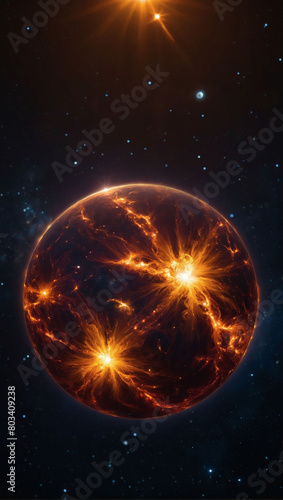 A cosmic marvel, the sun, a fiery sphere amidst the infinite darkness of outer space.
