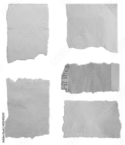 Five pieces of torn paper on white background  photo