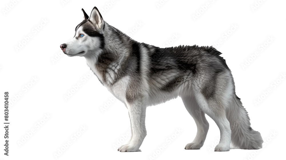 A majestic Siberian Husky with striking blue eyes, isolated on transparent background. 