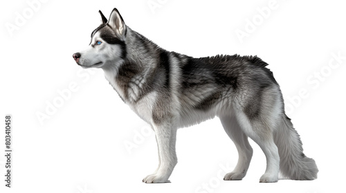 A majestic Siberian Husky with striking blue eyes  isolated on transparent background. 