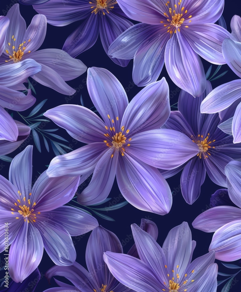Cluster of Purple Flowers on Blue Background