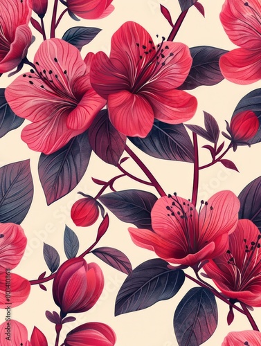 Red Flower Pattern on White Background