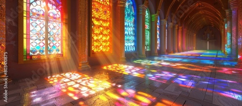 Radiant Sunlight Illuminating Colorful Glass Mosaics of a Temple in Khao Kho Phetchabun photo