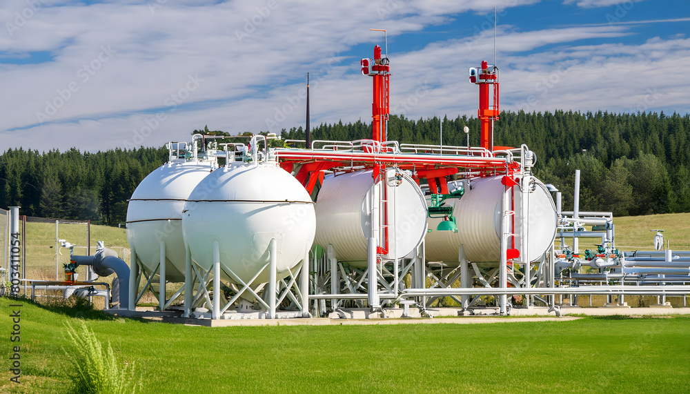 Liquefied natural gas storage tanks. industrial LNG energy infrastructure. Liquefied natural gas storage tanks. industrial LNG energy infrastructure.