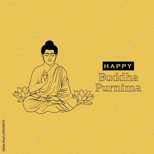 Happy Buddha Purnima Outline Hand Drawing Poster Illustration