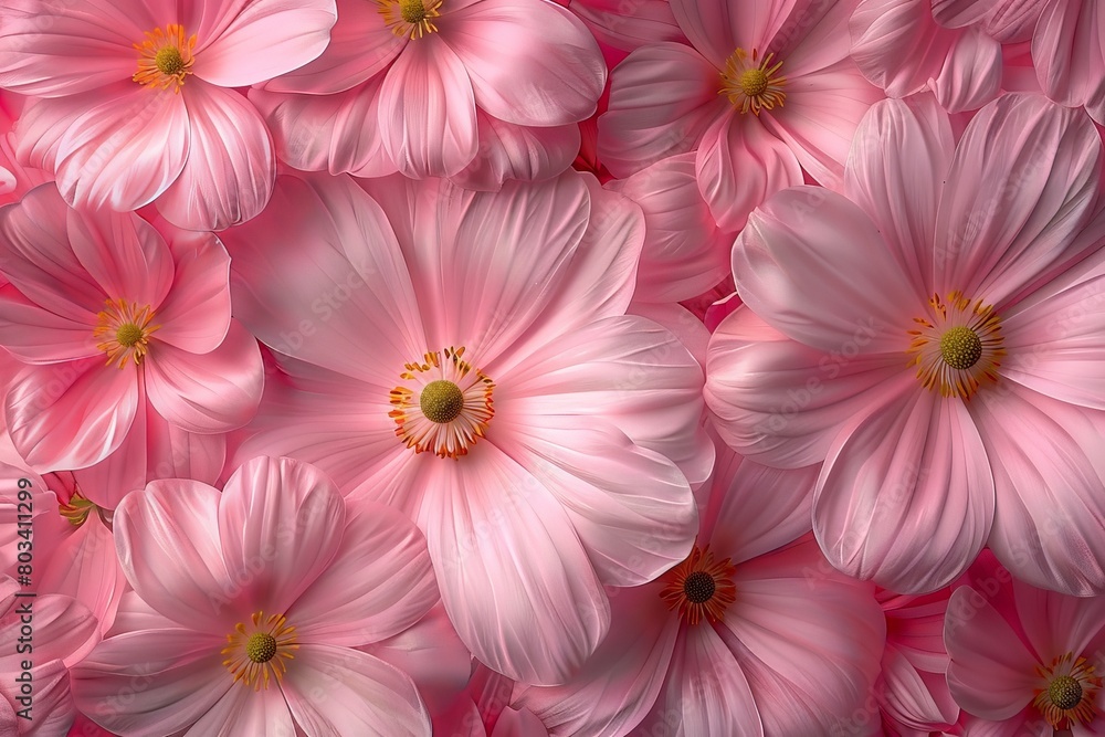 Cluster of Pink Flowers With Yellow Centers Cluster of Pink Flowers With Yellow Centers