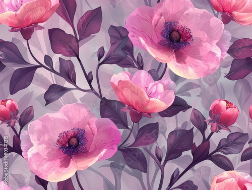 Pink Flowers on Purple Background