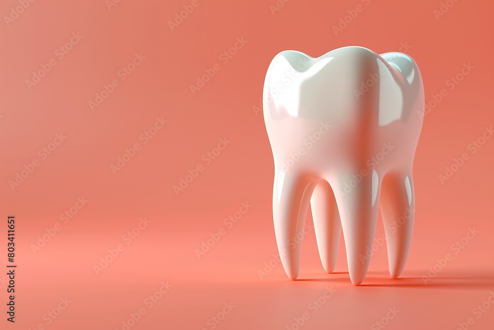 horizontal banner of a tooth over peach background, copy space horizontal banner of a tooth over peach background, copy space